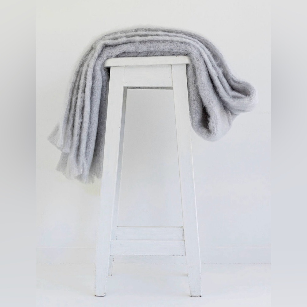 Windermere New Zealand Mohair Wool Knee Wrap Throw Blanket Silver Purple NWT
